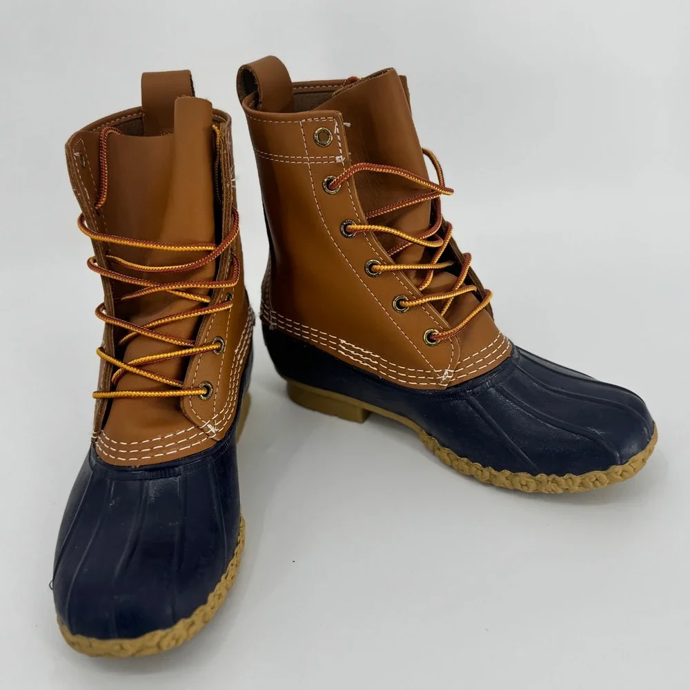 LL Bean 8" Bean Boots Tan Navy Waterproof Women's Size 6 Medium Width - Picture 11 of 11